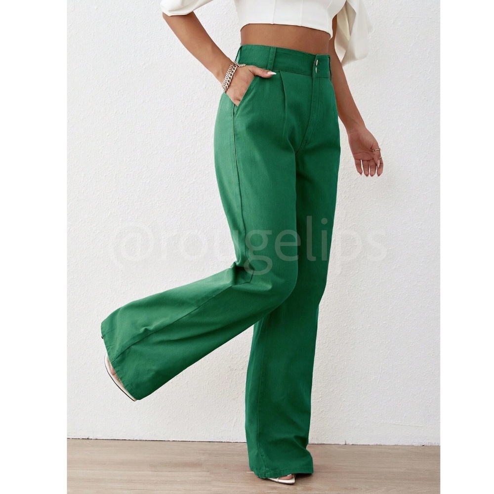 Cotton Green Wide Leg High Waist Denim Pants - Picture 3 of 6